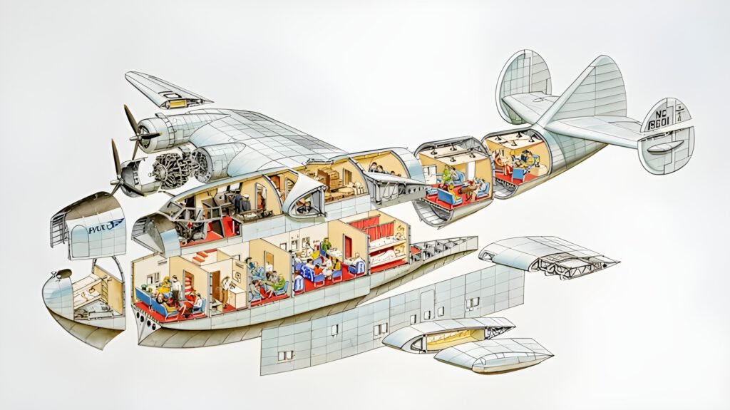 Two floors of cabin facilities made the Boeing Clipper 314 a flying cruise liner experience for passengers