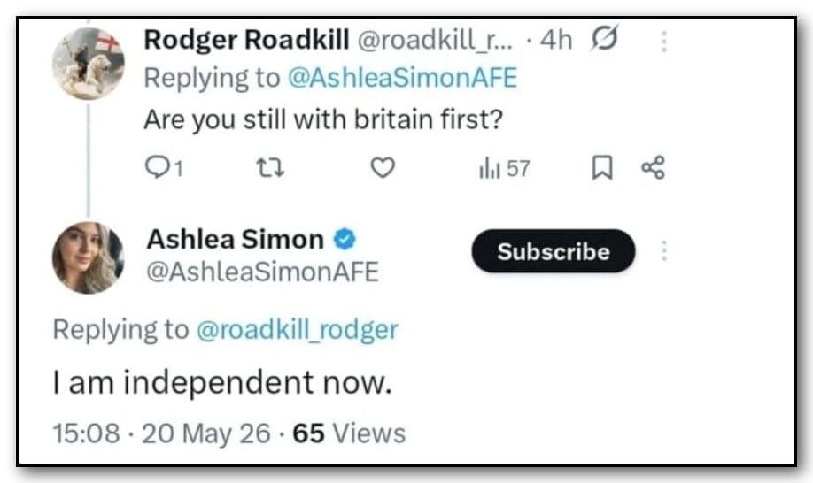Ashlea Simon says has left Britain First