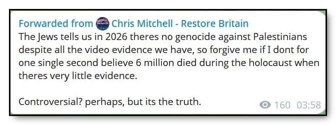 Chris Mitchell holocaust denial post